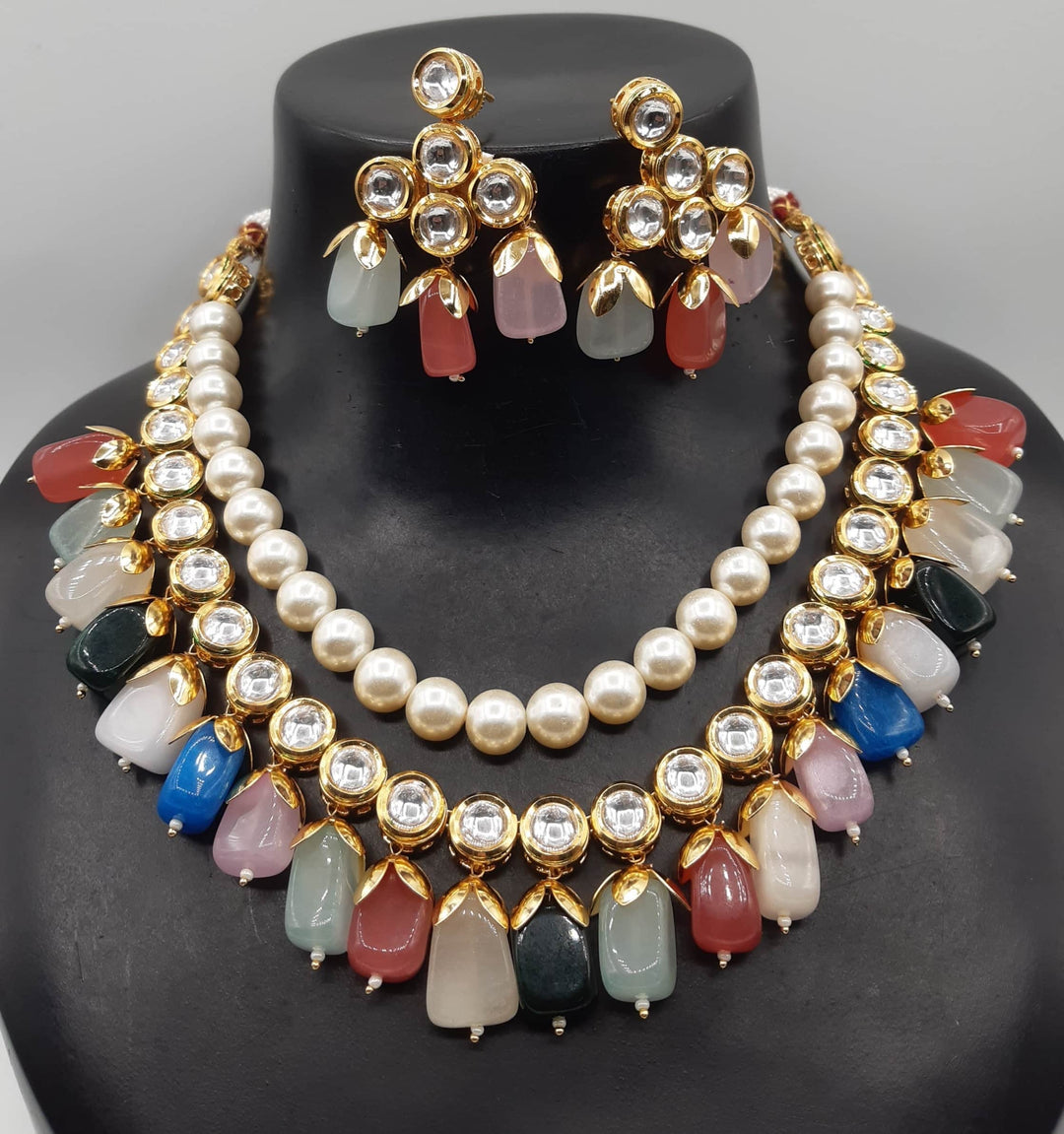 Pearls & Stones Multicoloured Kundan Jewellery Set