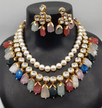 Pearls & Stones Multicoloured Kundan Jewellery Set