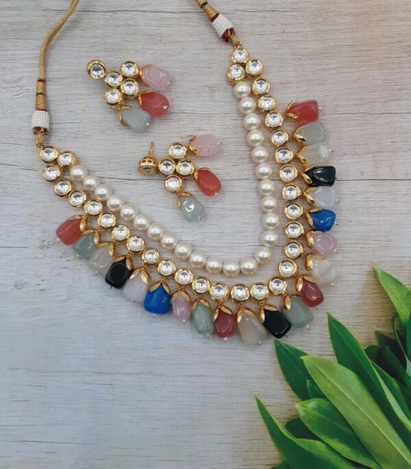 Pearls & Stones Multicoloured Kundan Jewellery Set