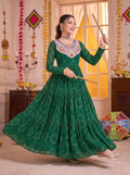 Green Georgette Gown with Mirror & Thread Work