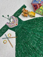 Green Georgette Gown with Mirror & Thread Work