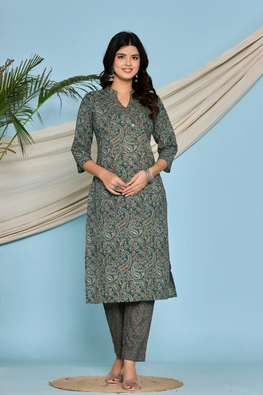 Aqua Blue Jaipuri Print Salwar Set