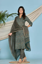 Aqua Blue Jaipuri Print Salwar Set