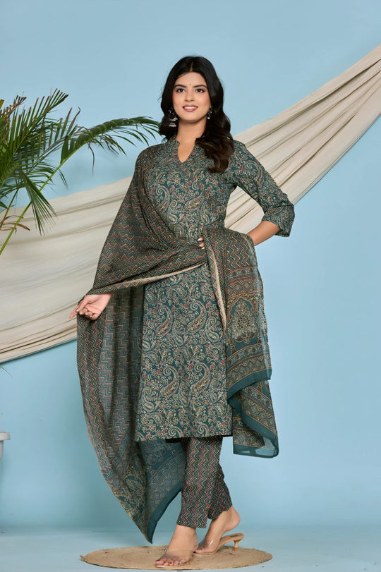 Aqua Blue Jaipuri Print Salwar Set