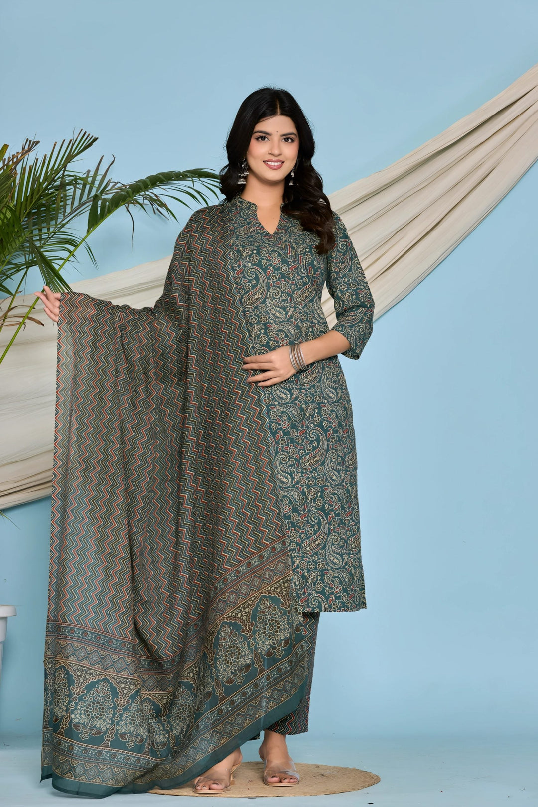 Aqua Blue Jaipuri Print Salwar Set