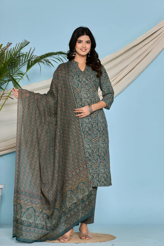 Aqua Blue Jaipuri Print Salwar Set