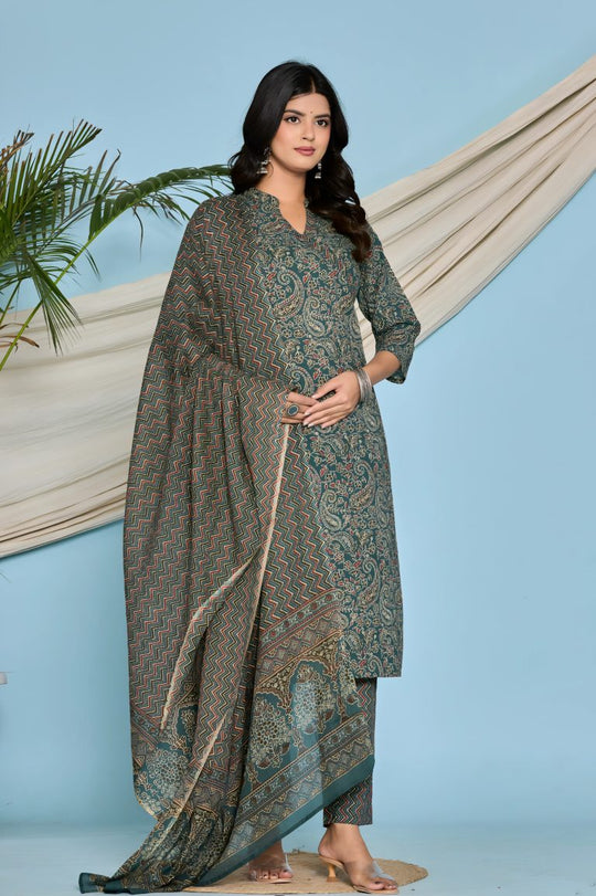 Aqua Blue Jaipuri Print Salwar Set