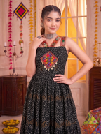 Black Georgette Bandhani Gown with Gamathi Mirror Work & Codi Lace