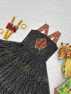 Black Georgette Bandhani Gown with Gamathi Mirror Work & Codi Lace