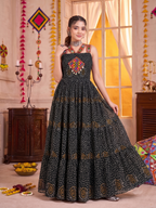 Black Georgette Bandhani Gown with Gamathi Mirror Work & Codi Lace