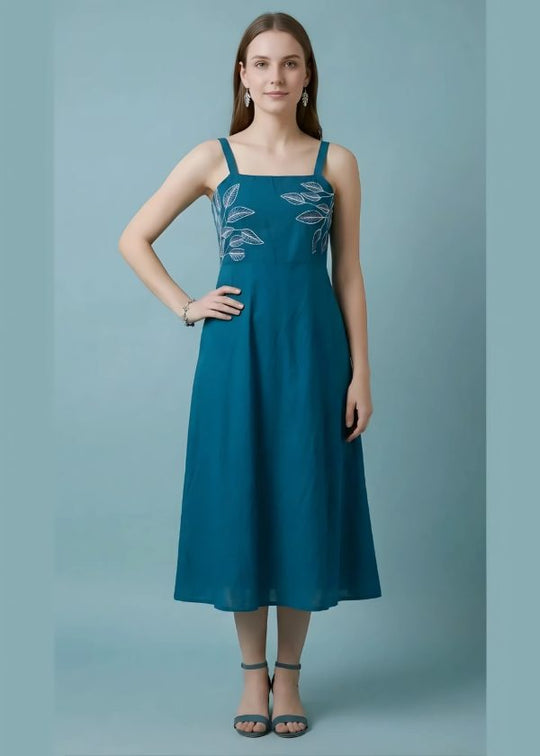 Blue Hand Embroidered Dress