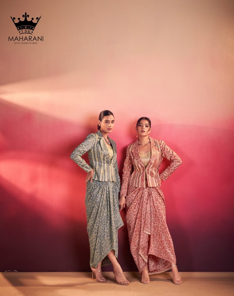Peach Pink All Over Print Work Silk Co-Ord Set