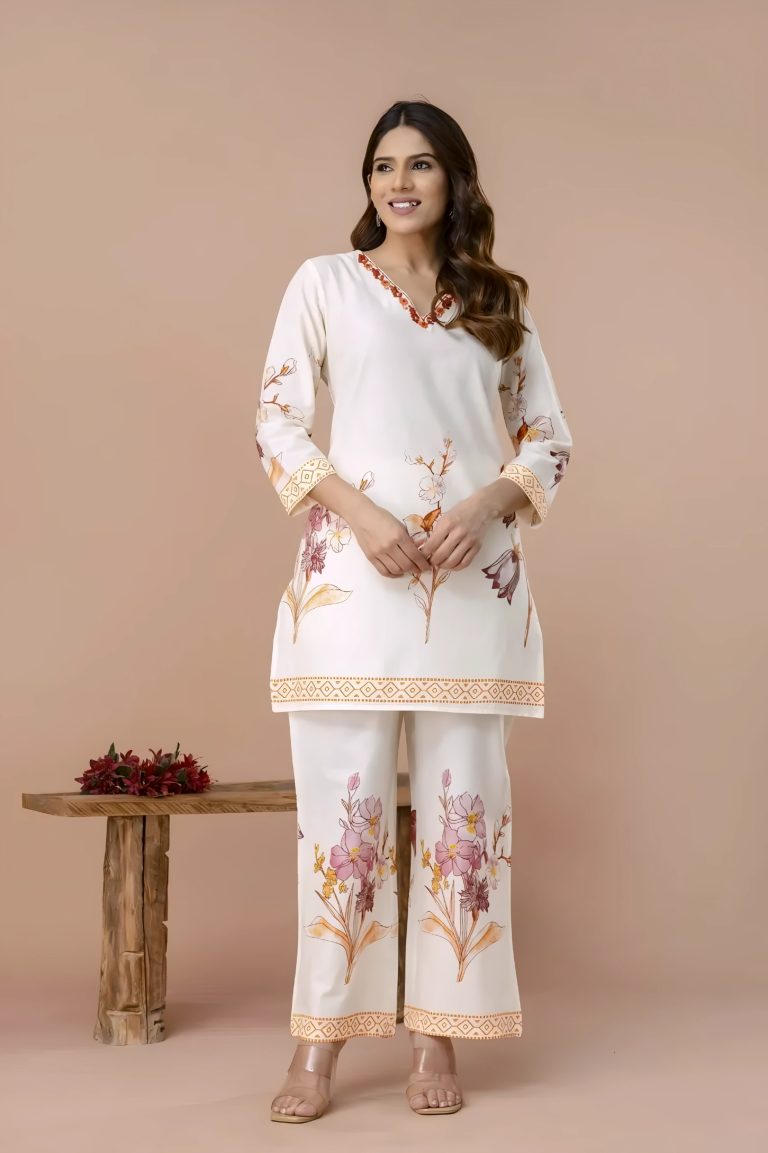 Embroidery & Print Floral Work Co-ord Set