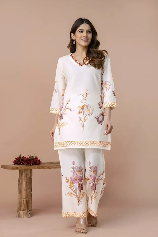 Embroidery & Print Floral Work Co-ord Set