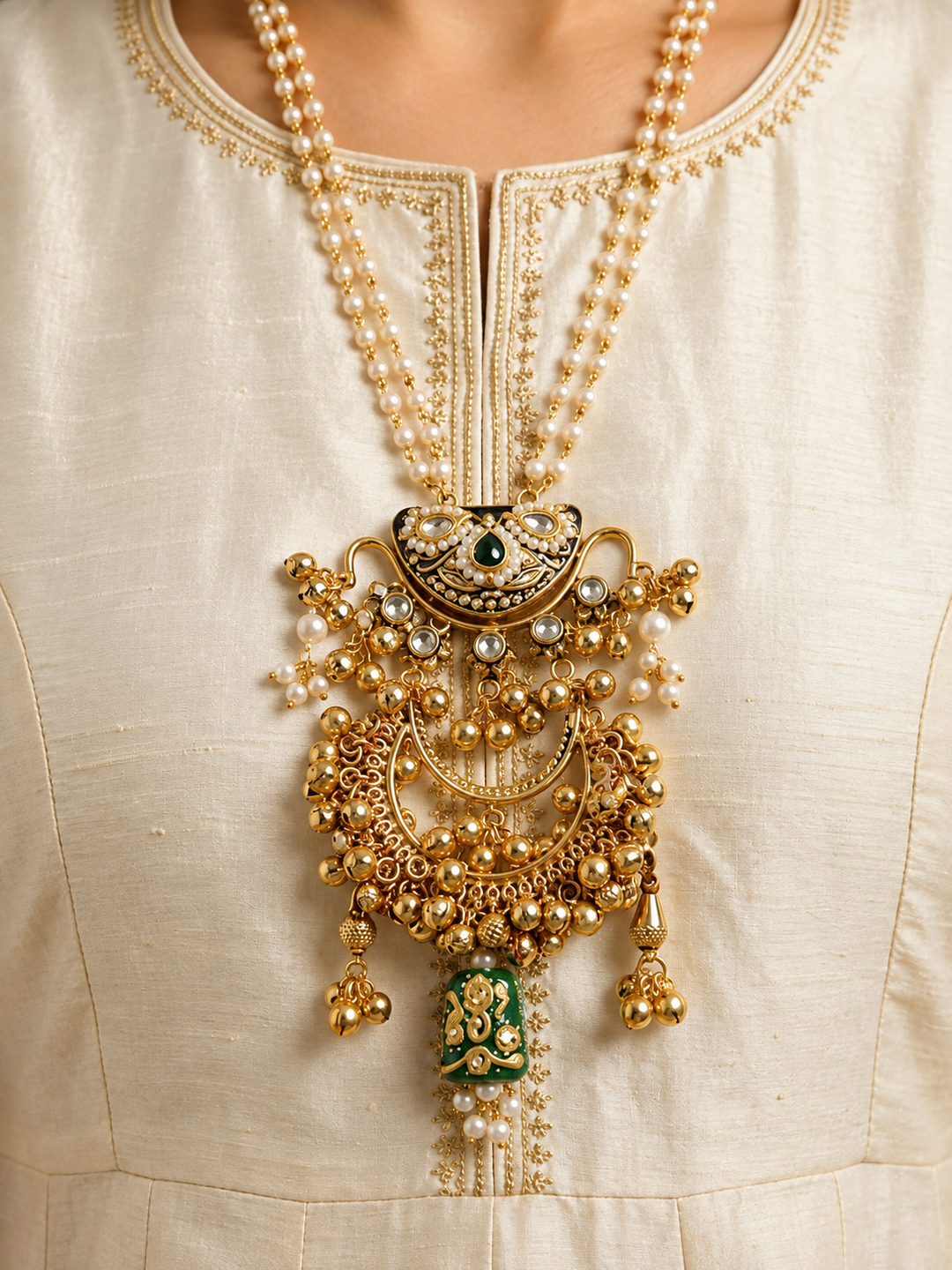 Dark Green Handmade Gold Plated Brass Fusion Necklace