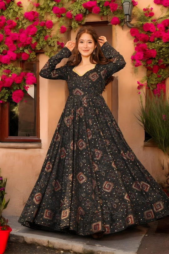 Black Digital Printed Anarkali Salwar Set
