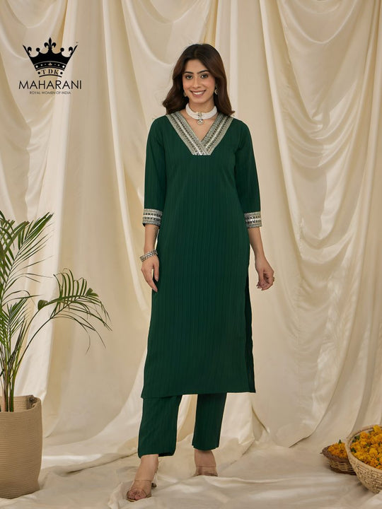 Green Embroidered Salwar Set With Kiran Dupatta
