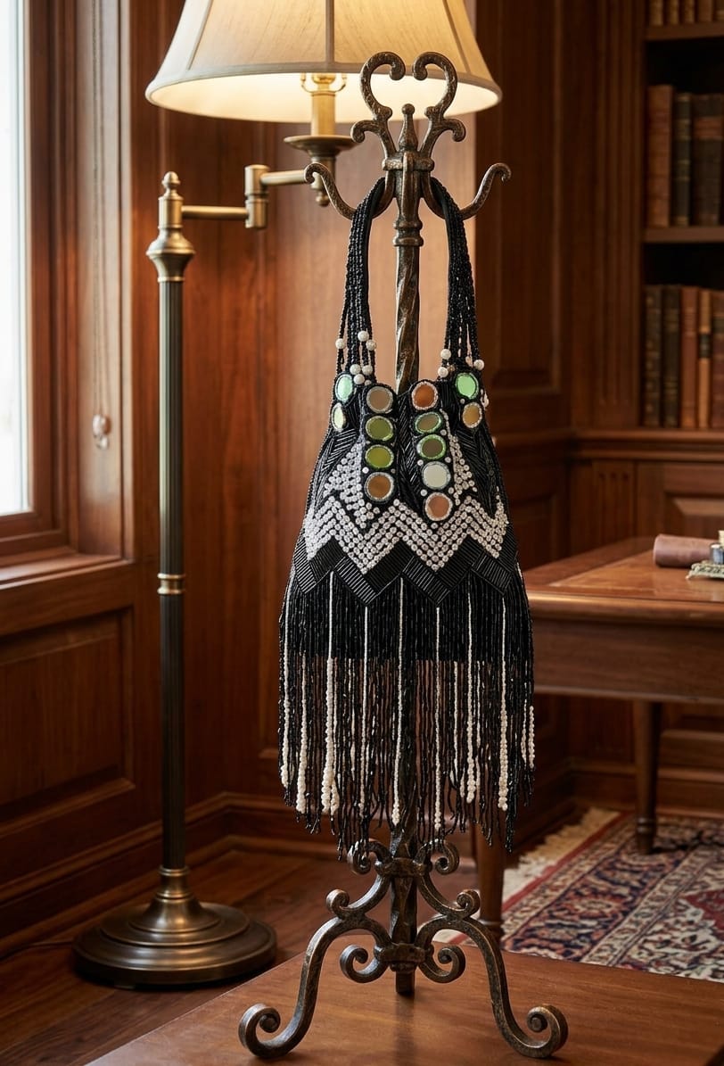 Hand Embroidered With Mirror Work Black Potli