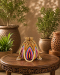 Pearl Embellished Multicoloured Hand Embroidered Lotus Potli