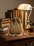 Pearl Embellished Gold Hand Embroidered Potli