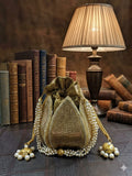 Gold Embroidery & Pearl Work Lotus Potli
