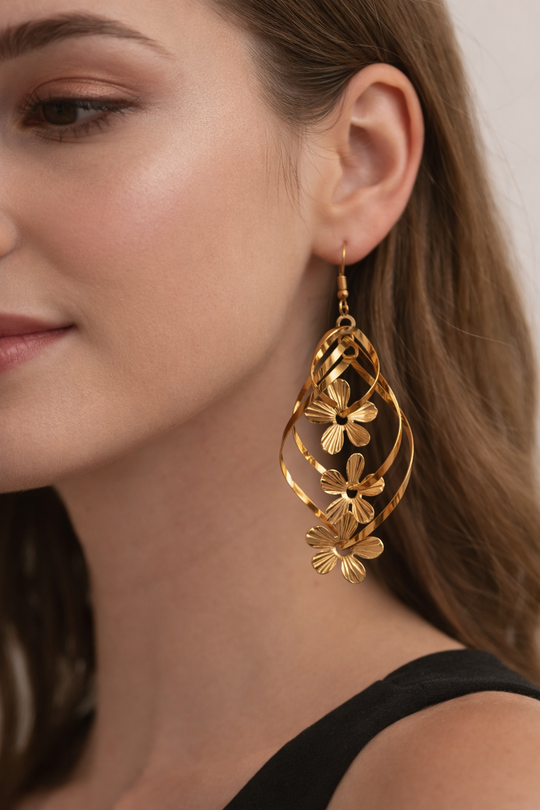Gold Flowers Design Women’s Fashion Earrings