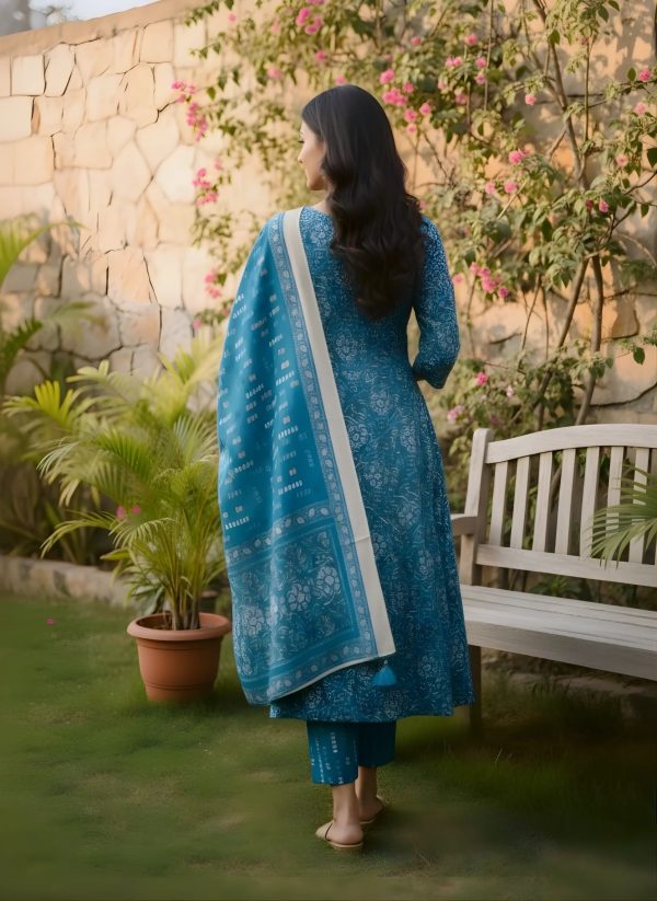 Floral Blue Printed Anarkali Suit Set
