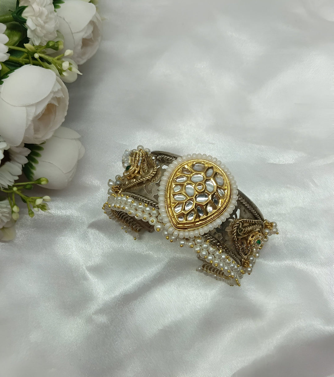 White & Gold Handmade Adjustable Fusion Bracelet