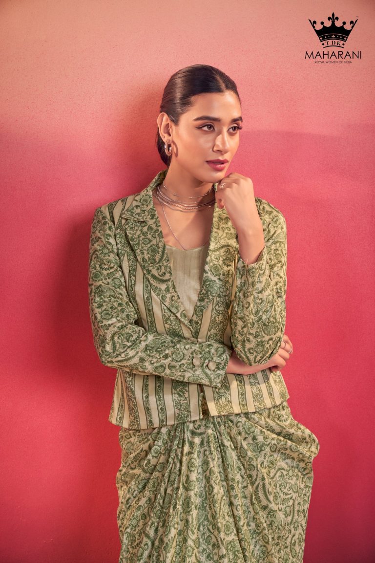 Green All Over Print Work Silk Co-Ord Set
