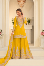 Yellow Heavy Multi Embroidery Palazzo Set