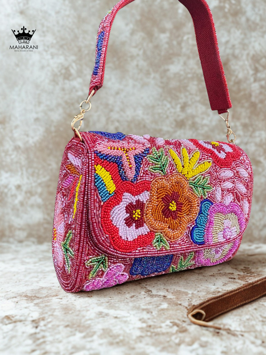 Rani Pink Pearls Embroidered Flap Over Clutch