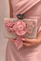 Pink Handmade Raisin Embroidered Clutch