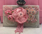Pink Handmade Raisin Embroidered Clutch