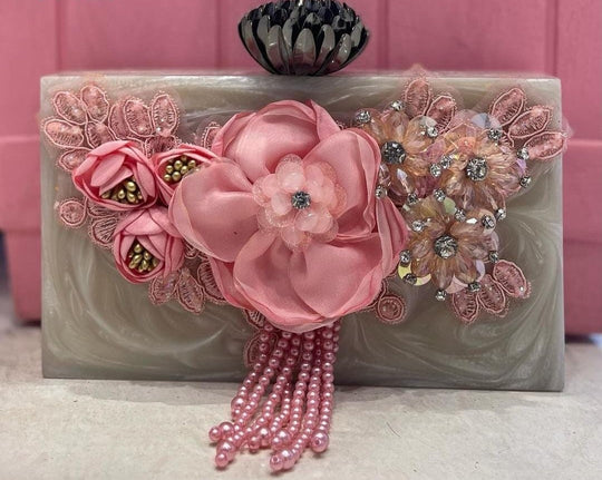 Pink Handmade Raisin Embroidered Clutch
