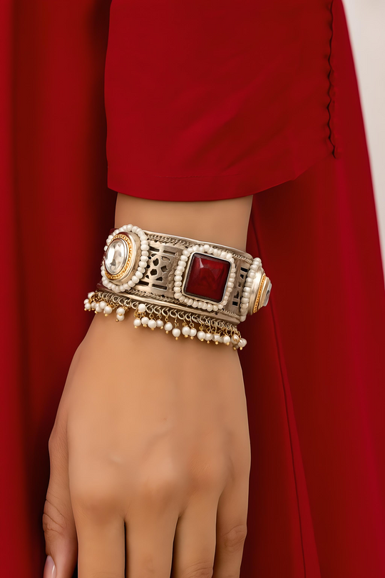 Red Multicoloured Handmade Brass Adjustable Fusion Bracelet