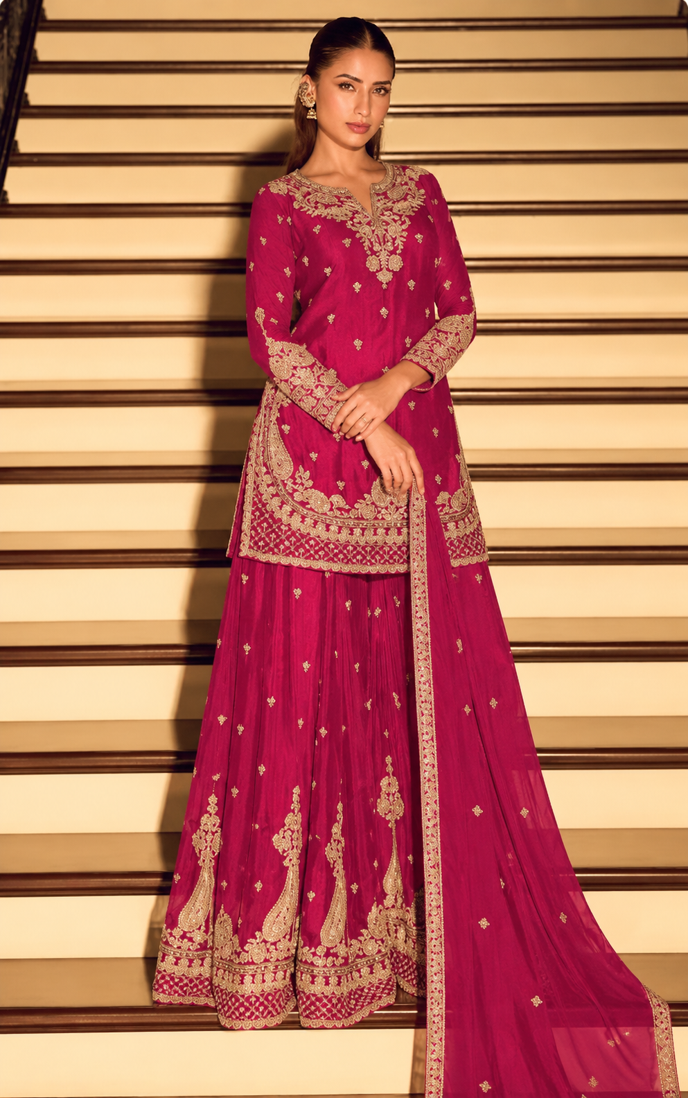 Rani Pink Thread & Zari Embroidery Palazzo Set