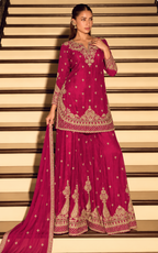 Rani Pink Thread & Zari Embroidery Palazzo Set