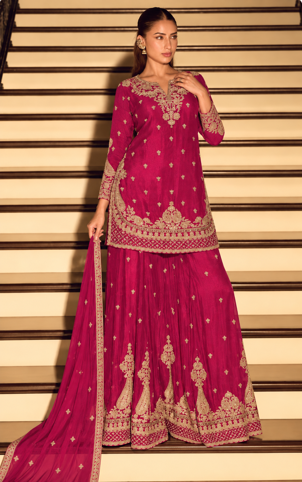 Rani Pink Thread & Zari Embroidery Palazzo Set