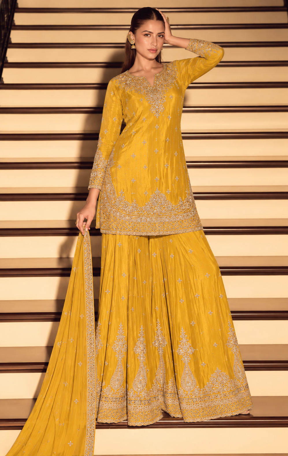 Yellow Thread & Zari Embroidery Palazzo Set