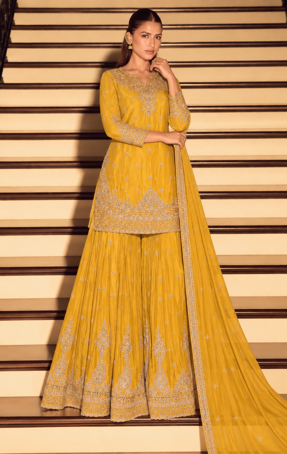 Yellow Thread & Zari Embroidery Palazzo Set