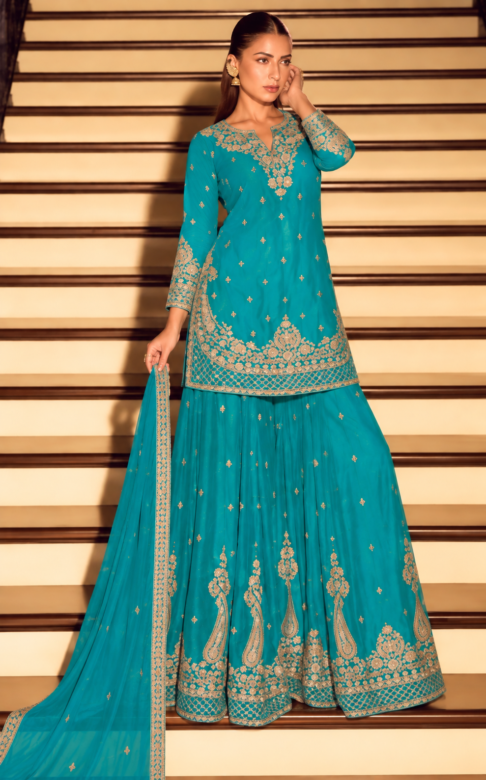 Blue Thread & Zari Embroidery Palazzo Set