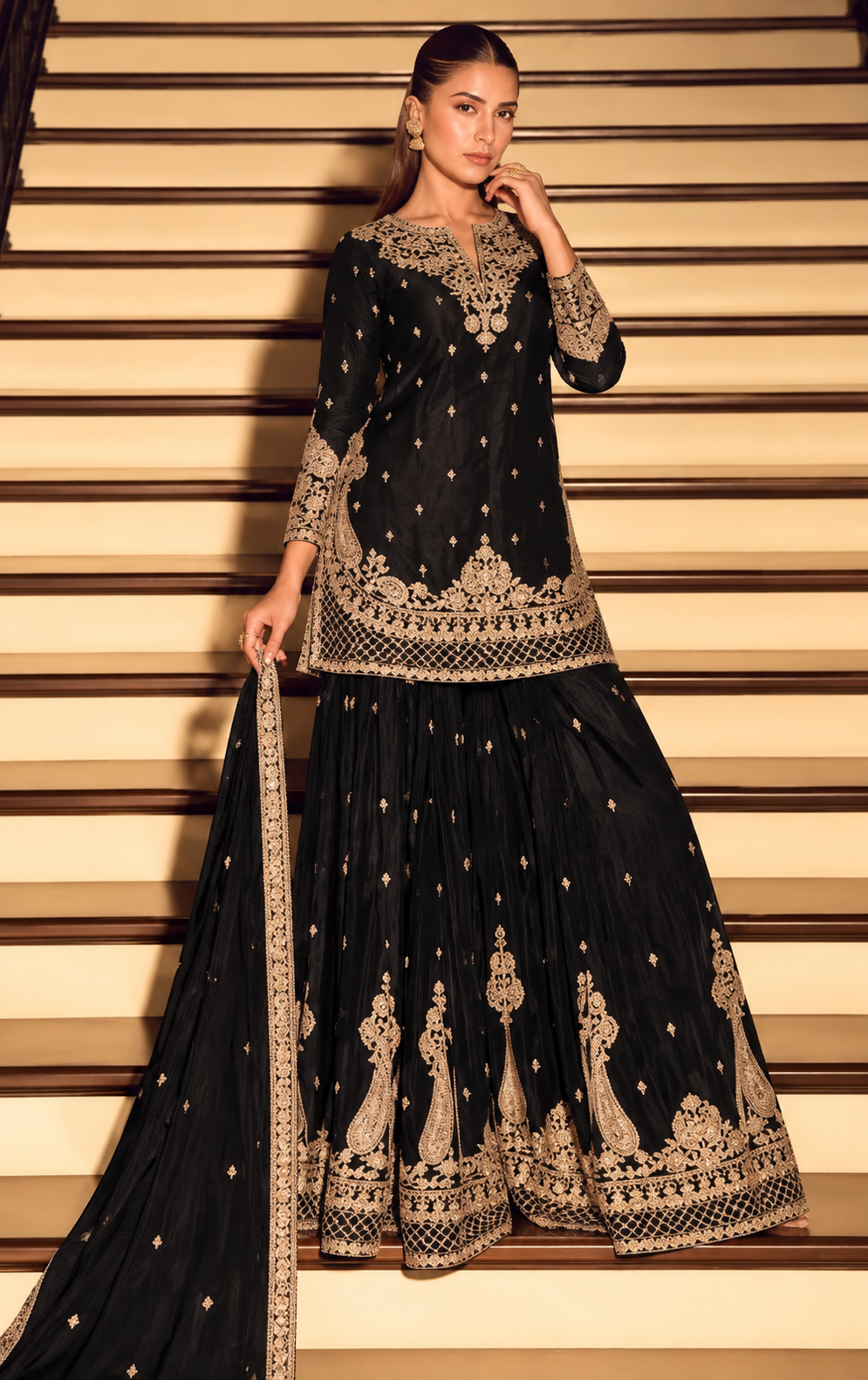 Black Thread & Zari Embroidery Palazzo Set