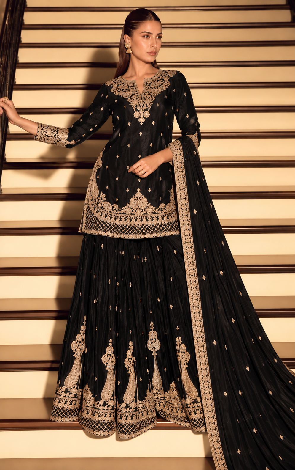 Black Thread & Zari Embroidery Palazzo Set