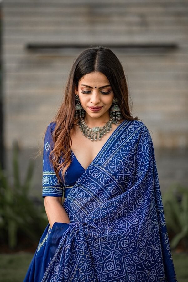 Royal Blue Bandhani Printed Silk Lehenga