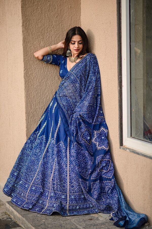 Royal Blue Bandhani Printed Silk Lehenga