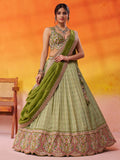 Multicoloured Multi Embroidered Jacquard Tissue Lehenga