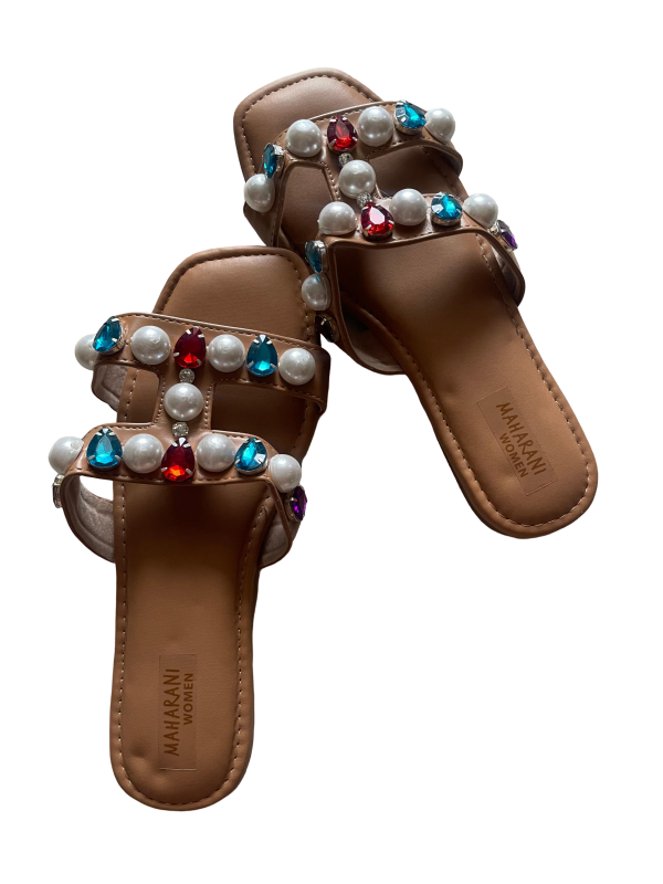 Brown Heavy Stone & Pearl Work Women’s Sliders