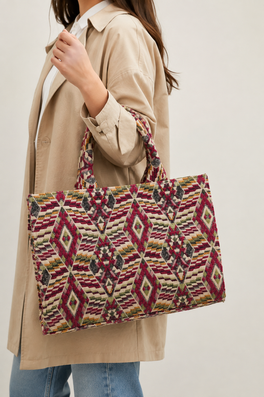 Multicoloured Jacquard Tote HandBag