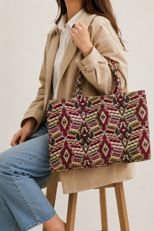 Multicoloured Jacquard Tote HandBag