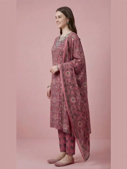 Lilac Pink Jaipuri Print Work Women’s Salwar Set